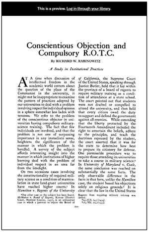 Conscientious Objection and Compulsory R.O.T.C.